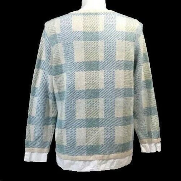 Thick sweater green, blue, cream plaid design - Picture 15 of 15